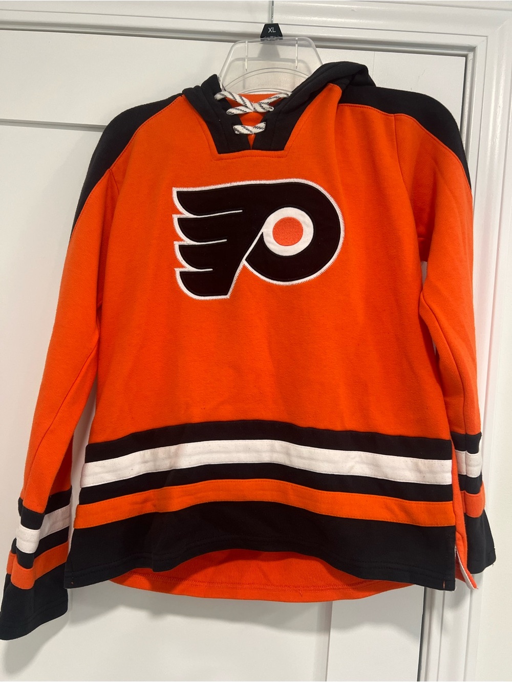 NHL Orange and Black Youth Pullover Hockey Hoodie size large 14/16